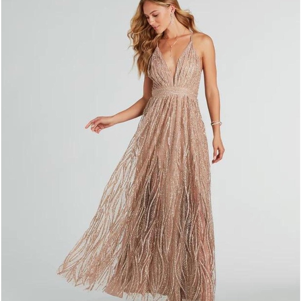 Windsor Azel glittery prom dress Rose color